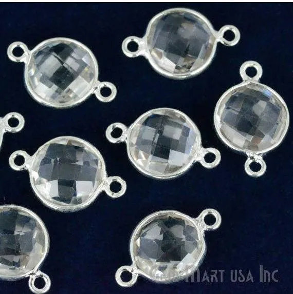 GemMartUSA Round 10mm Double Bail Silver Plated Gemstone Bezel Connector Rings