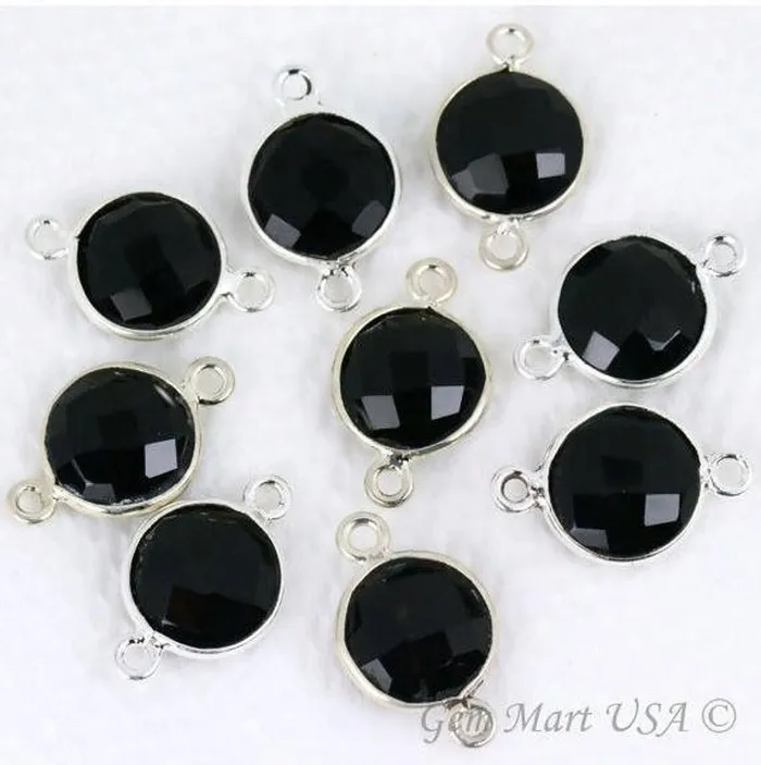 GemMartUSA Round 10mm Double Bail Silver Plated Gemstone Bezel Connector Rings