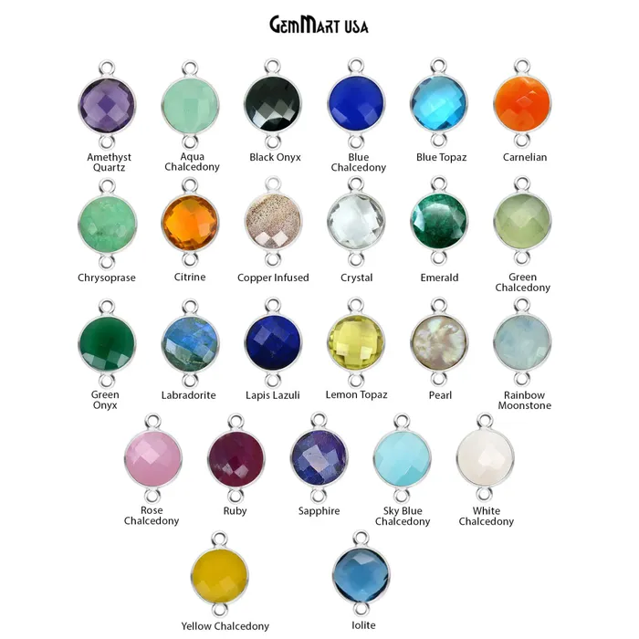 GemMartUSA Round 10mm Double Bail Silver Plated Gemstone Bezel Connector Rings