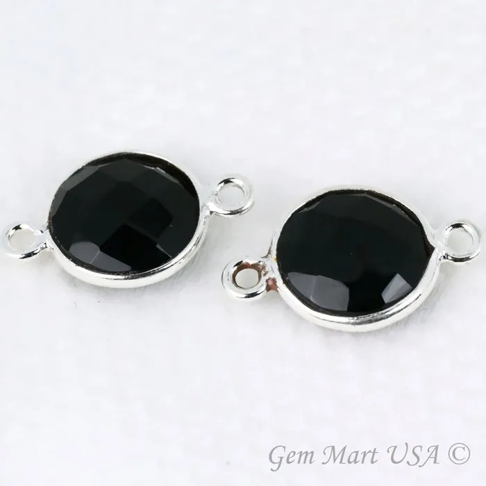 GemMartUSA Round 10mm Double Bail Silver Plated Gemstone Bezel Connector Rings