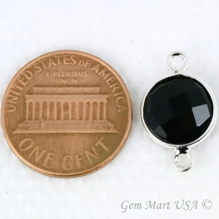 GemMartUSA Round 10mm Double Bail Silver Plated Gemstone Bezel Connector Rings
