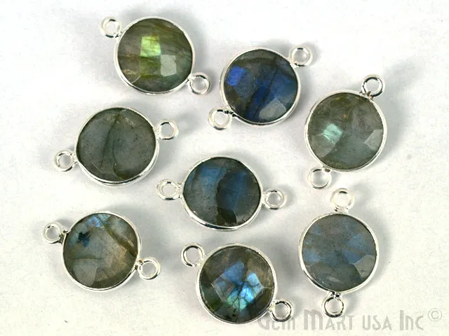 GemMartUSA Round 10mm Double Bail Silver Plated Gemstone Bezel Connector Rings