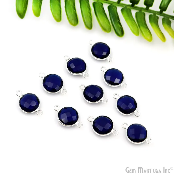 GemMartUSA Round 10mm Double Bail Silver Plated Gemstone Bezel Connector Rings