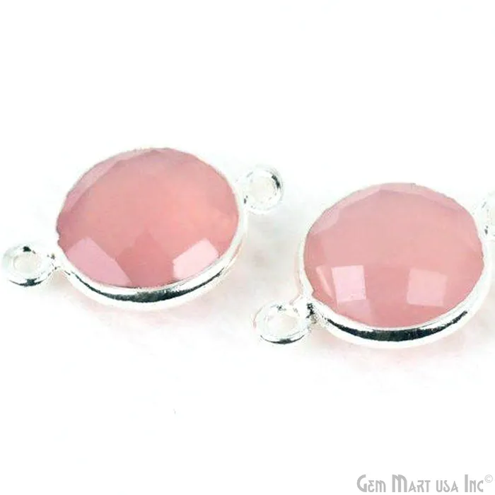GemMartUSA Round 10mm Double Bail Silver Plated Gemstone Bezel Connector Rings