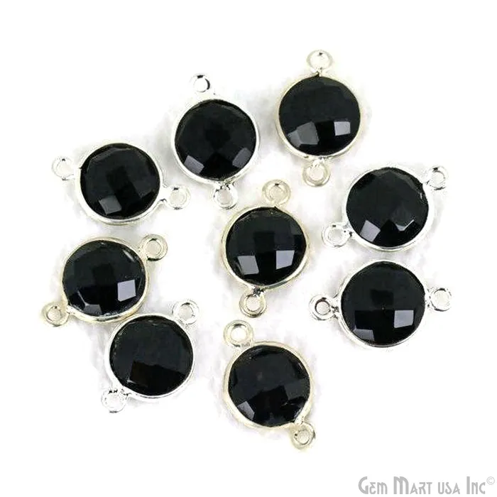 GemMartUSA Round 10mm Double Bail Silver Plated Gemstone Bezel Connector Rings