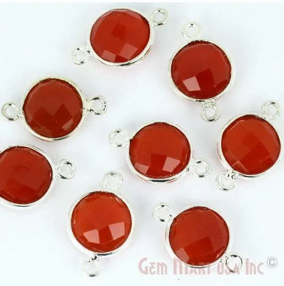 GemMartUSA Round 10mm Double Bail Silver Plated Gemstone Bezel Connector Rings