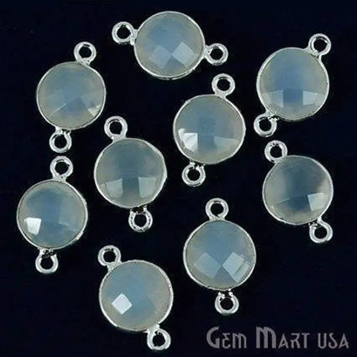 GemMartUSA Round 10mm Double Bail Silver Plated Gemstone Bezel Connector Rings