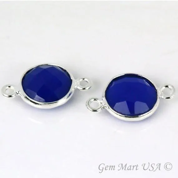 GemMartUSA Round 10mm Double Bail Silver Plated Gemstone Bezel Connector Rings