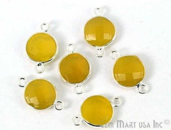 GemMartUSA Round 10mm Double Bail Silver Plated Gemstone Bezel Connector Rings