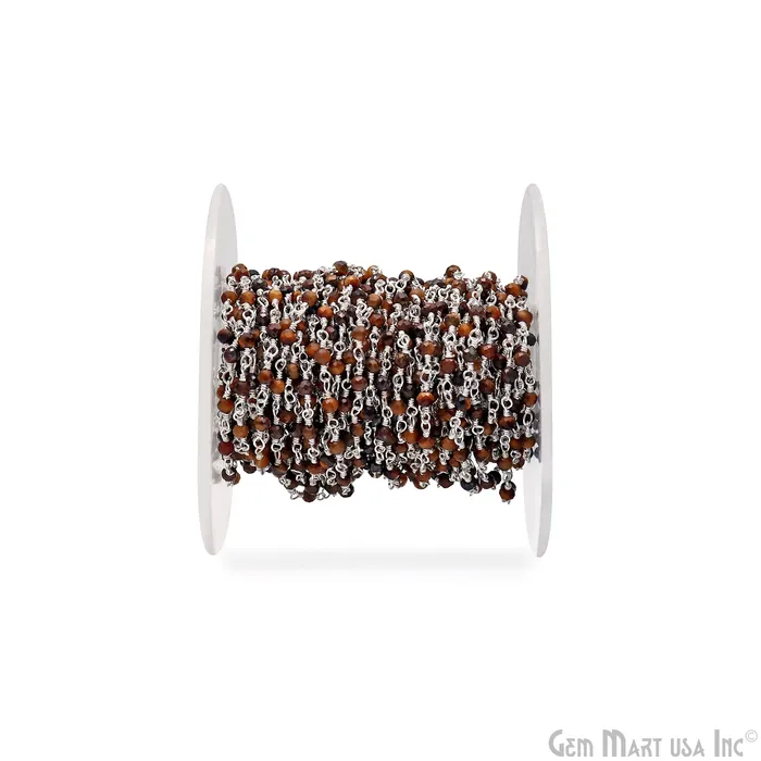 GemMartUSA Tiger Eye 253mm Tiny Beads Silver Plated Wire Wrapped Rosary Chain Necklaces GemMartUSA Tiger Eye 253mm Tiny Beads Silver Plated Wire Wrapped Rosary Chain Necklaces