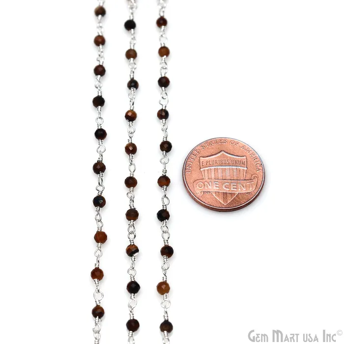 GemMartUSA Tiger Eye 253mm Tiny Beads Silver Plated Wire Wrapped Rosary Chain Necklaces GemMartUSA Tiger Eye 253mm Tiny Beads Silver Plated Wire Wrapped Rosary Chain Necklaces