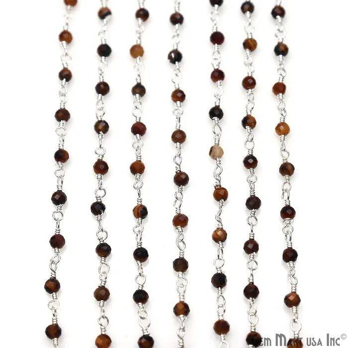 GemMartUSA Tiger Eye 253mm Tiny Beads Silver Plated Wire Wrapped Rosary Chain Necklaces GemMartUSA Tiger Eye 253mm Tiny Beads Silver Plated Wire Wrapped Rosary Chain Necklaces