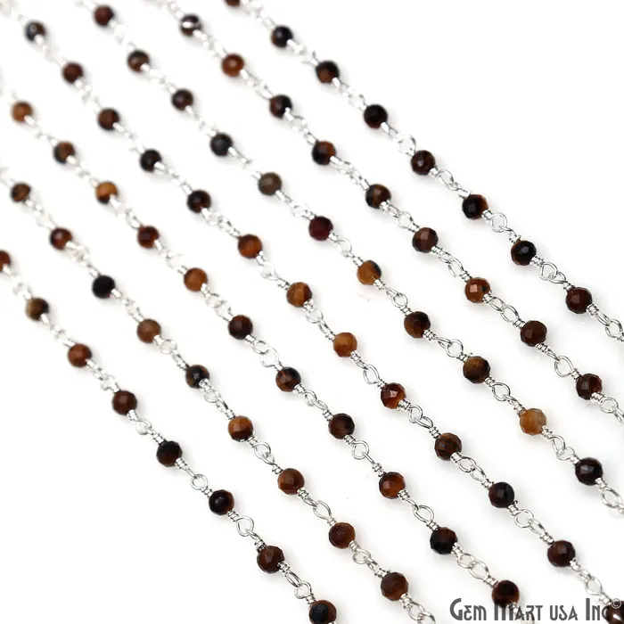 GemMartUSA Tiger Eye 253mm Tiny Beads Silver Plated Wire Wrapped Rosary Chain Necklaces GemMartUSA Tiger Eye 253mm Tiny Beads Silver Plated Wire Wrapped Rosary Chain Necklaces