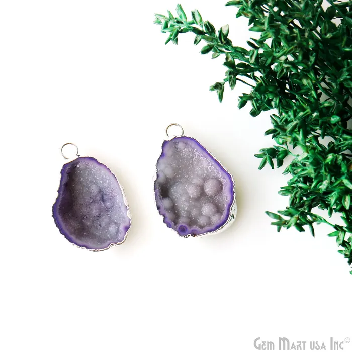 Geode Druzy 21x31mm Organic Silver Electroplated Single Bail Gemstone Earring Connector 1 Pair GemMartUSA Earrings Geode Druzy 21x31mm Organic Silver Electroplated Single Bail Gemstone Earring Connector 1 Pair GemMartUSA Earrings