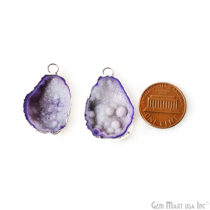 Geode Druzy 21x31mm Organic Silver Electroplated Single Bail Gemstone Earring Connector 1 Pair GemMartUSA Earrings Geode Druzy 21x31mm Organic Silver Electroplated Single Bail Gemstone Earring Connector 1 Pair GemMartUSA Earrings