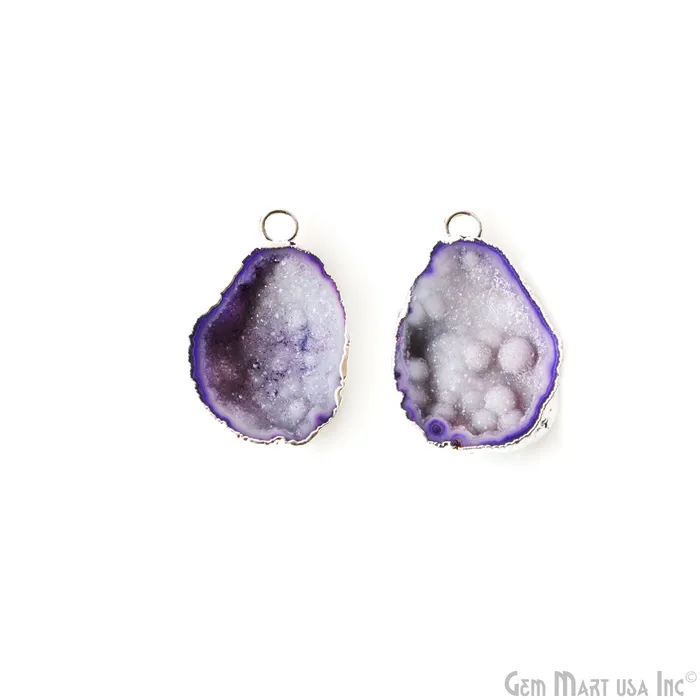 Geode Druzy 21x31mm Organic Silver Electroplated Single Bail Gemstone Earring Connector 1 Pair GemMartUSA Earrings Geode Druzy 21x31mm Organic Silver Electroplated Single Bail Gemstone Earring Connector 1 Pair GemMartUSA Earrings
