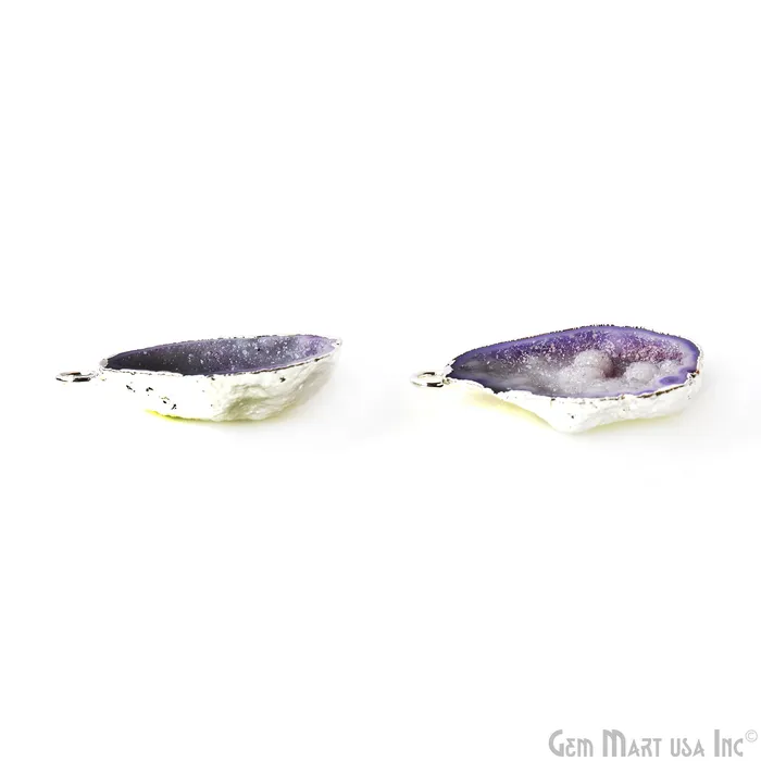 Geode Druzy 21x31mm Organic Silver Electroplated Single Bail Gemstone Earring Connector 1 Pair GemMartUSA Earrings Geode Druzy 21x31mm Organic Silver Electroplated Single Bail Gemstone Earring Connector 1 Pair GemMartUSA Earrings