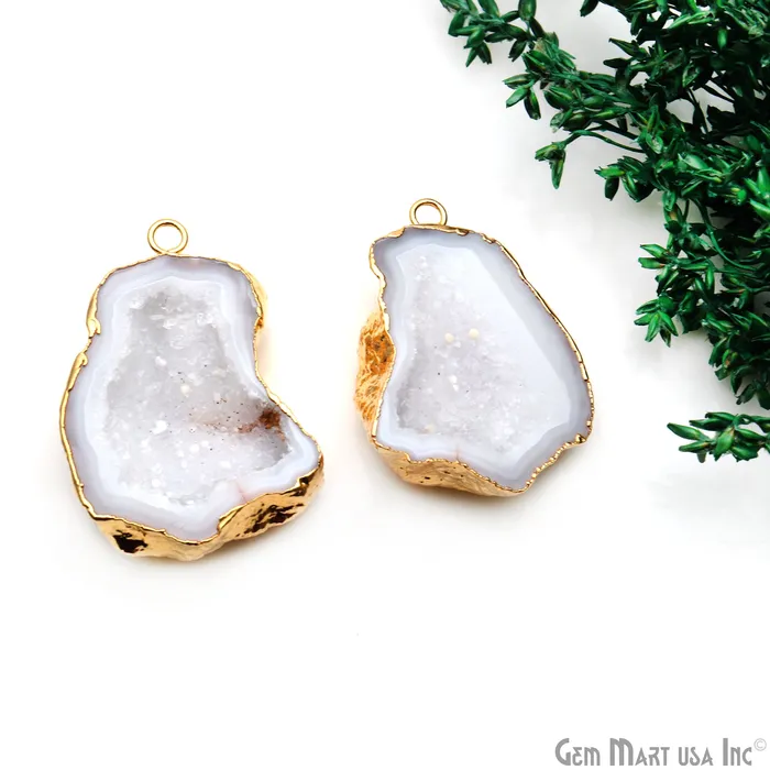 Geode Druzy 28x39mm Organic Gold Electroplated Single Bail Gemstone Earring Connector 1 Pair GemMartUSA Earrings Geode Druzy 28x39mm Organic Gold Electroplated Single Bail Gemstone Earring Connector 1 Pair GemMartUSA Earrings