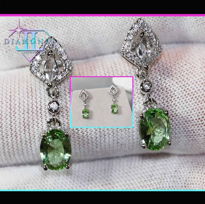 Green Diamond Earrings Green Diamond Oval Earrings Diamond Earrings Lab Diamonds London Earrings
