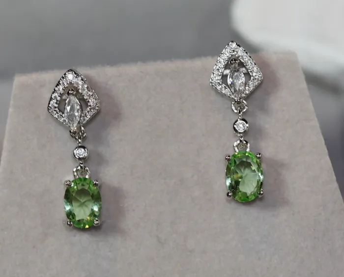 Green Diamond Earrings Green Diamond Oval Earrings Diamond Earrings Lab Diamonds London Earrings