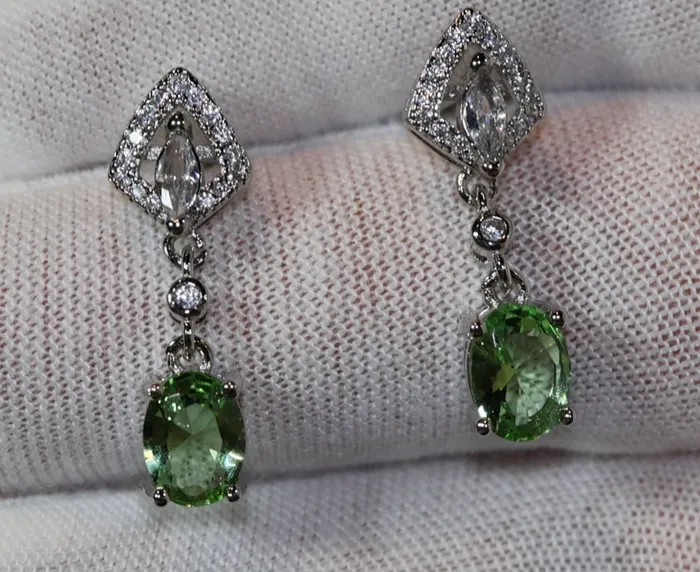 Green Diamond Earrings Green Diamond Oval Earrings Diamond Earrings Lab Diamonds London Earrings