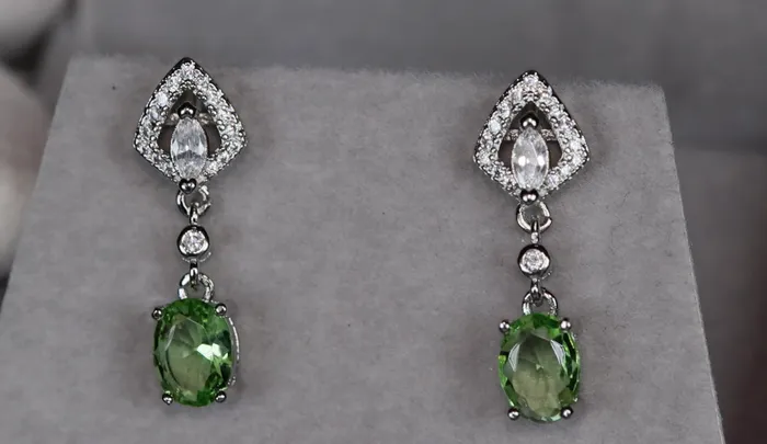Green Diamond Earrings Green Diamond Oval Earrings Diamond Earrings Lab Diamonds London Earrings