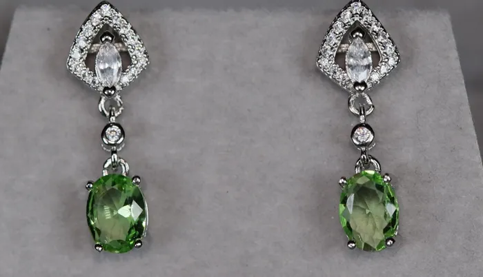 Green Diamond Earrings Green Diamond Oval Earrings Diamond Earrings Lab Diamonds London Earrings