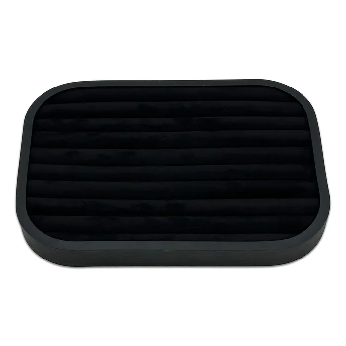 JPI Display Rings 10 58 x 7 58 Black Brushed Aluminum Black Velvet 9 Row Ring Display Tray