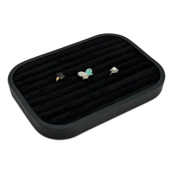 JPI Display Rings 10 58 x 7 58 Black Brushed Aluminum Black Velvet 9 Row Ring Display Tray JPI Display Rings 10 58 x 7 58 Black Brushed Aluminum Black Velvet 9 Row Ring Display Tray
