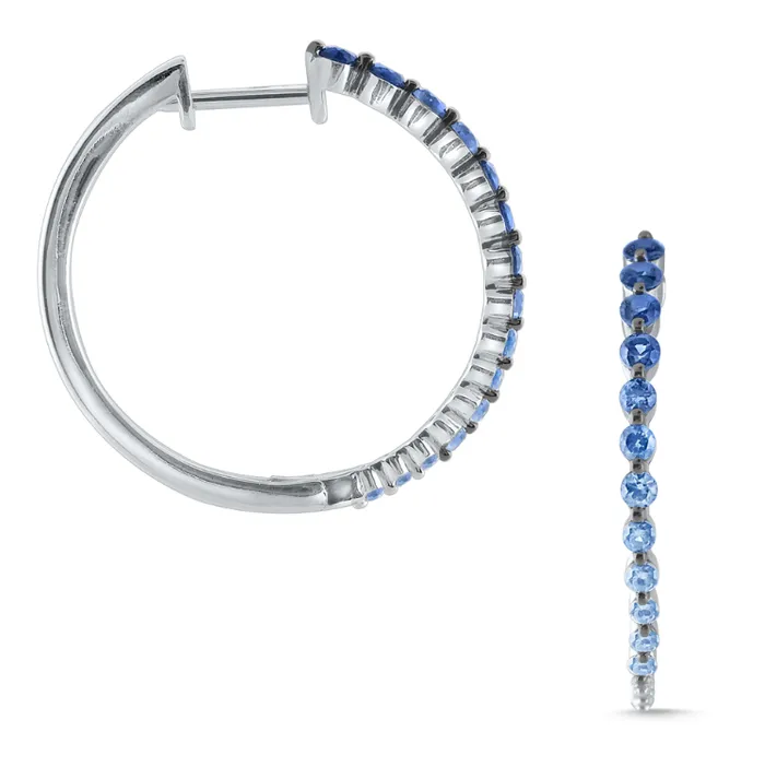 KC Designs Earrings 14k White Gold Ombre Blue Sapphire Diamond Hoop Earrings I8915 KC Designs Earrings 14k White Gold Ombre Blue Sapphire Diamond Hoop Earrings I8915
