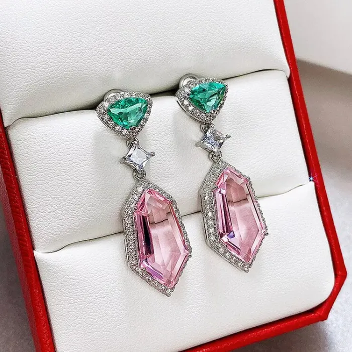 Lab Diamonds London Pink Diamond Earrings Green Diamond Earrings Womens Earrings Halo Earrings Dangle Earrings Summer Earrings Pink Earrings Earrings