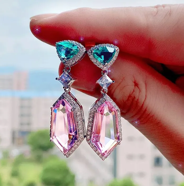 Lab Diamonds London Pink Diamond Earrings Green Diamond Earrings Womens Earrings Halo Earrings Dangle Earrings Summer Earrings Pink Earrings Earrings