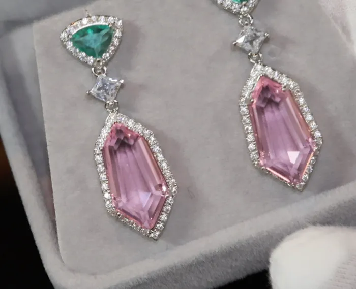 Lab Diamonds London Pink Diamond Earrings Green Diamond Earrings Womens Earrings Halo Earrings Dangle Earrings Summer Earrings Pink Earrings Earrings