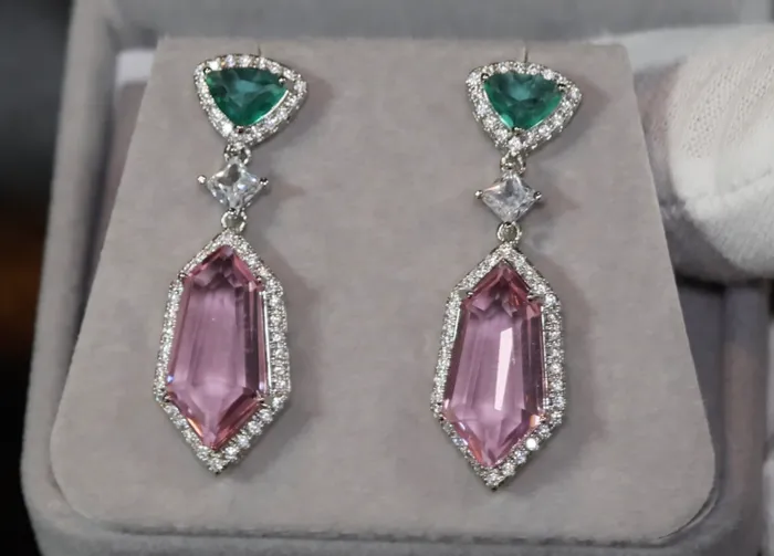 Lab Diamonds London Pink Diamond Earrings Green Diamond Earrings Womens Earrings Halo Earrings Dangle Earrings Summer Earrings Pink Earrings Earrings