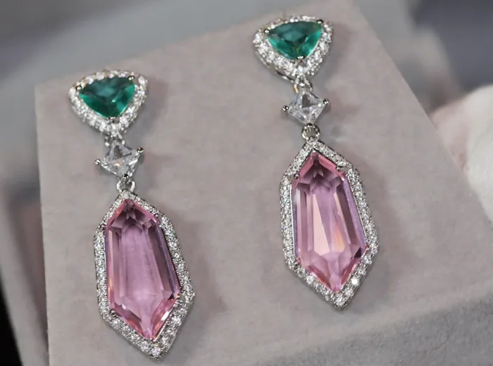 Lab Diamonds London Pink Diamond Earrings Green Diamond Earrings Womens Earrings Halo Earrings Dangle Earrings Summer Earrings Pink Earrings Earrings