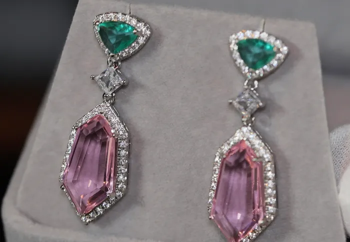 Lab Diamonds London Pink Diamond Earrings Green Diamond Earrings Womens Earrings Halo Earrings Dangle Earrings Summer Earrings Pink Earrings Earrings