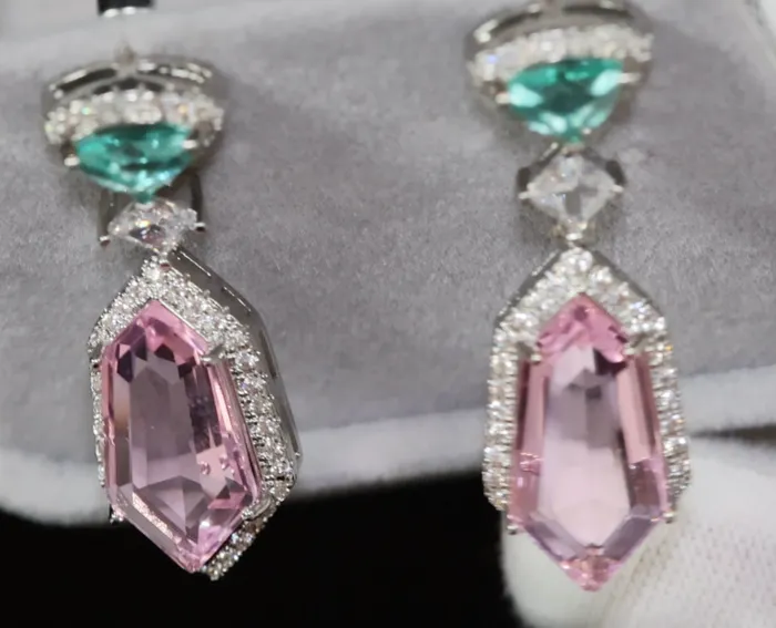 Lab Diamonds London Pink Diamond Earrings Green Diamond Earrings Womens Earrings Halo Earrings Dangle Earrings Summer Earrings Pink Earrings Earrings
