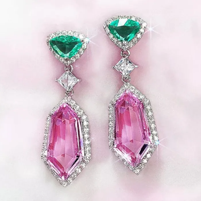 Lab Diamonds London Pink Diamond Earrings Green Diamond Earrings Womens Earrings Halo Earrings Dangle Earrings Summer Earrings Pink Earrings Earrings
