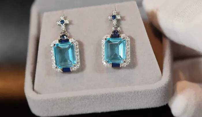 Lab Diamonds London Womens big blue diamond earrings Blue diamond earrings Blue emerald cut diamond earrings Earrings