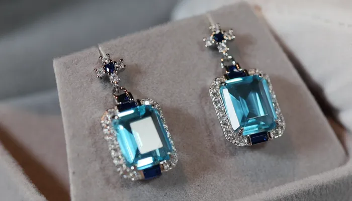 Lab Diamonds London Womens big blue diamond earrings Blue diamond earrings Blue emerald cut diamond earrings Earrings
