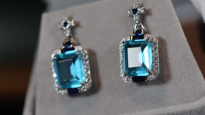 Lab Diamonds London Womens big blue diamond earrings Blue diamond earrings Blue emerald cut diamond earrings Earrings