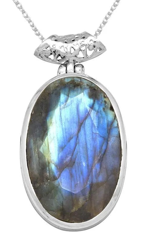Labradorite 1 34 Long 925 Solid Sterling Silver Pendant With 18 Chain YoTreasure Necklaces Labradorite 1 34 Long 925 Solid Sterling Silver Pendant With 18 Chain YoTreasure Necklaces