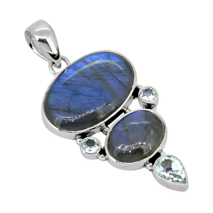 Labradorite Blue Topaz Solid 925 Sterling Silver Pendant Necklace YoTreasure Necklaces