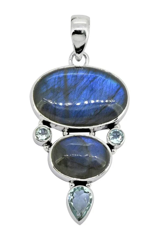 Labradorite Blue Topaz Solid 925 Sterling Silver Pendant Necklace YoTreasure Necklaces
