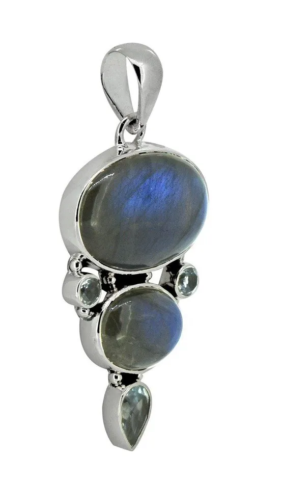 Labradorite Blue Topaz Solid 925 Sterling Silver Pendant Necklace YoTreasure Necklaces