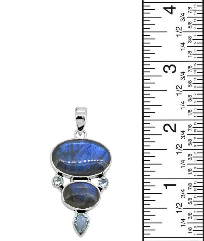 Labradorite Blue Topaz Solid 925 Sterling Silver Pendant Necklace YoTreasure Necklaces