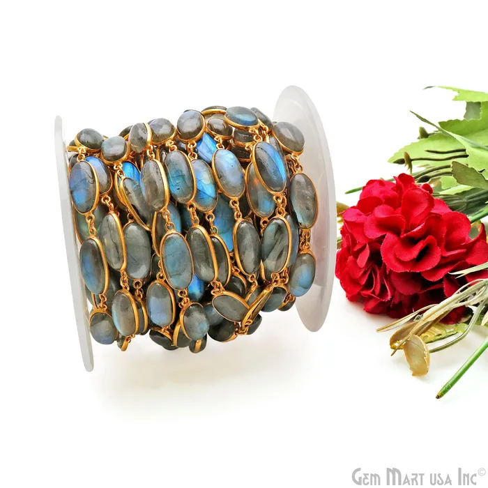 Labradorite Cabochon Oval 9x18mm Gold Plated Continuous Connector Chains GemMartUSA PreStyled Sets Labradorite Cabochon Oval 9x18mm Gold Plated Continuous Connector Chains GemMartUSA PreStyled Sets