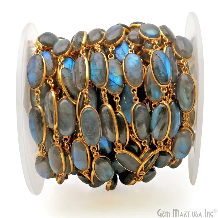 Labradorite Cabochon Oval 9x18mm Gold Plated Continuous Connector Chains GemMartUSA PreStyled Sets Labradorite Cabochon Oval 9x18mm Gold Plated Continuous Connector Chains GemMartUSA PreStyled Sets