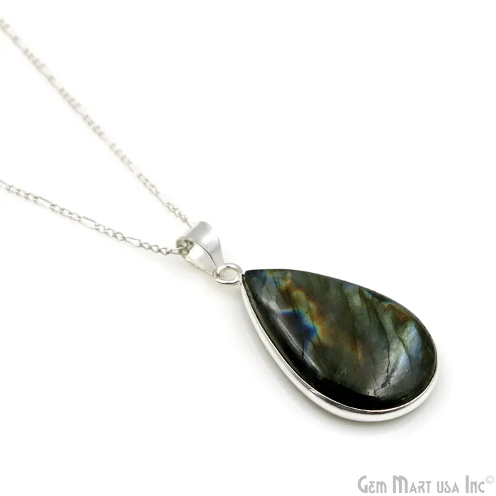 Labradorite Gemstone Pears 37x20mm Sterling Silver Necklace Pendant 1PC GemMartUSA Necklaces