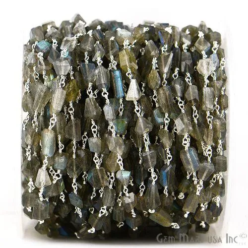 Labradorite Silver Plated Wire Wrapped Gemstone Rosary Chain GemMartUSA Necklaces Labradorite Silver Plated Wire Wrapped Gemstone Rosary Chain GemMartUSA Necklaces